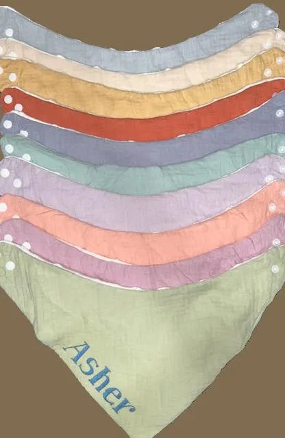 Embroidered baby name Muslin Bib.